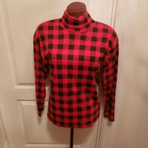 The Limited Red and Black Plaid Turtleneck Top